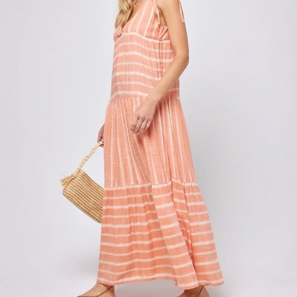 L*Space Beachy Boho Euro Country Summer Ava Tiered Maxi Sun Dress Stripe Clay S - Picture 2 of 7
